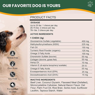Veterinary Naturals Hemp & Hips Senior Large Breed Dog Joint Chews - 60ct | Vet-formulated joint support soft chews built specifically for aging large breed dogs.