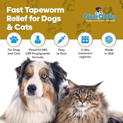 No More Tapeworms in Cats and Dogs- Dewormer for Cats and Dewormer for Dogs- USA Made Oral Suspension - Chicken Flavour with 3ml Dropper (60ml)