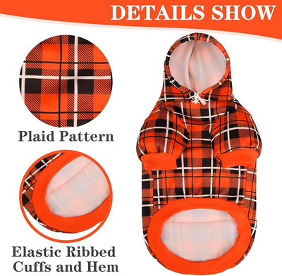 EXPAWLORER Plaid Dog Hoodie - British Style Warm Dog Sweater Shirt with Leash Hole,Pitbull Clothes Outfits,Winter Coat Apparel for All Breeds Puppy Girl Boy-Cat Apparel,Orange X-Small