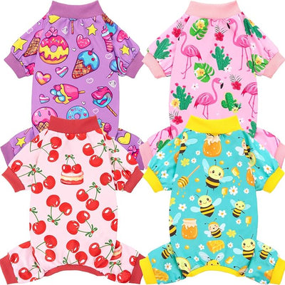XPUDAC 4 Pieces Dog Pajamas for Small Dogs Boy Girl Soft Stretchy Pjs Onesies Puppy Clothes for Dog Cat Pet Outfits, XL