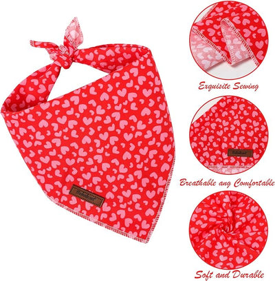 Valentine's Day Dog Bandanas Boy Girl Red Pink Love Cotton Washable Dog Scarf Adjustable Pet Bib Scarves for Small Medium Large Dogs S