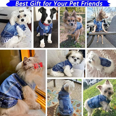 Dog Jean Jacket, Blue Denim Shirt Classic Lapel Vest Coat Costume Puppy T-Shirt, Comfort Tank Top Cool Apparel, Washed Pet Clothes for Dogs Boy Girl (Blue, XX-Large)