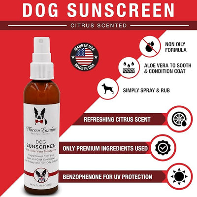 Warren London Dog Sunscreen Spray – 2-Pack (2 × 4 oz) UV Shield with Aloe | Quick-Dry, Non-Greasy, Sunblock for Nose, Ears & Coat | Prevents Sunburn & Itch | Save 18% vs. Single | Made in USA