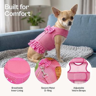 Parisian Pet Step in Dog Harness - 100% Mesh Fabric Pink Girl Dog Harnesses - Soft Fully Padded, No Pull Dog Vest Harness Dress - Puppy Harness - Dog Harness Large Sized Dog - L