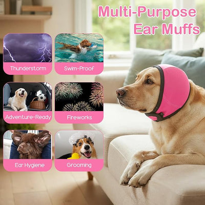 Dog Ear Muffs Noise Protection, Swimming Waterproof Dog Ear Caps, Rose DogEar Covers for Bath, Pet Ears Muffs for Noise Bath, for Ears Protection(L)