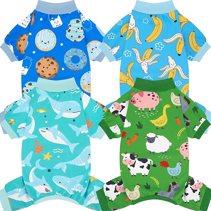 XPUDAC 4 Pack Dog Pajamas for Small Medium Sized Dogs Soft Comfy Stretchy Dog Pjs Onesie Puppy Clothes Pet Jammies for Doggie Boy Girl, 2XL