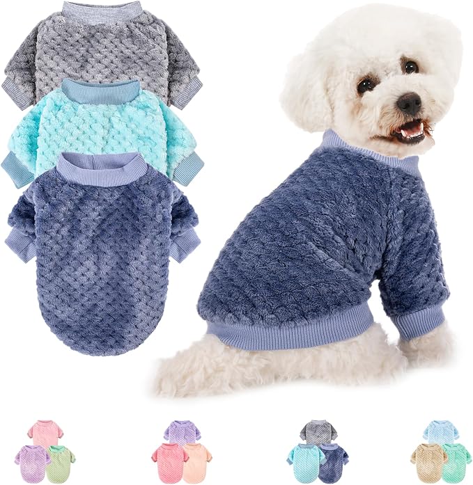 Dog Sweater, 2 or 3 Pack Dog Sweaters for Small Medium Dogs or Cat, Warm Soft Flannel Pet Clothes for Dogs Girl or Boy, Dog Shirt Coat Jacket (X-Small, Grey+Navy+Sky Blue)