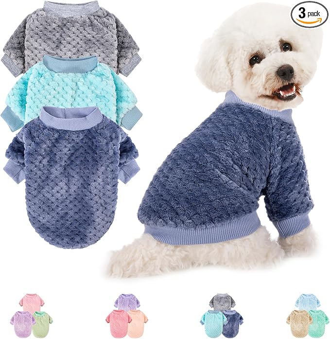 Dog Sweater, 3 Pack Dog Sweaters for Small Medium Dogs or Cat, Warm Soft Flannel Pet Clothes for Dogs Girl or Boy, Dog Shirt Coat Jacket (XX-Large, Grey+Navy+Sky Blue)