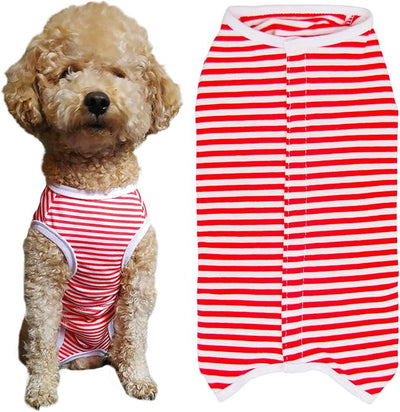 Dog’s Recovery Suit Post Surgery Shirt for Puppy, Wound Protective Clothes for Little Animals(red White Stripe-XXS)