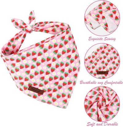 Sweet Strawberry Dog Bandana - Soft Pink Spring Summer Dog Neck Scarf, Cute Pet Bib for Medium Large Dogs, Kawaii Photo Dogs Cats Prop for Daily Use Parties & Pet Photography L
