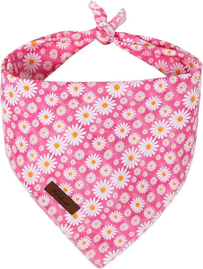 Spring Dog Bandanas Girl Pink Daisy Cotton Washable Comfortable Triangle Dog Scarf Adjustable Pet Bib Kerchief for Small Medium Large Dogs S