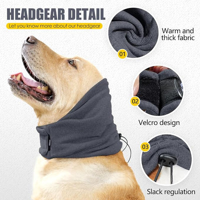 Quiet Ears for Dogs - Adjustable Ear Covers for Noise, No Shake Dog Head Wrap, Dog Calming Hood for Thunder, Lightning, Fireworks, Vet Visits, Polyester and Stretch Cotton Blend, Grey, Medium