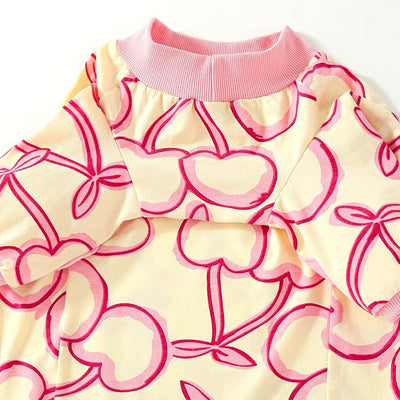 Dog Cherry T Shirts Pink Long Sleeve White Shirt Pajamas Pets Soft Cotton Apparel Clothes for Medium Dogs,M Cherry