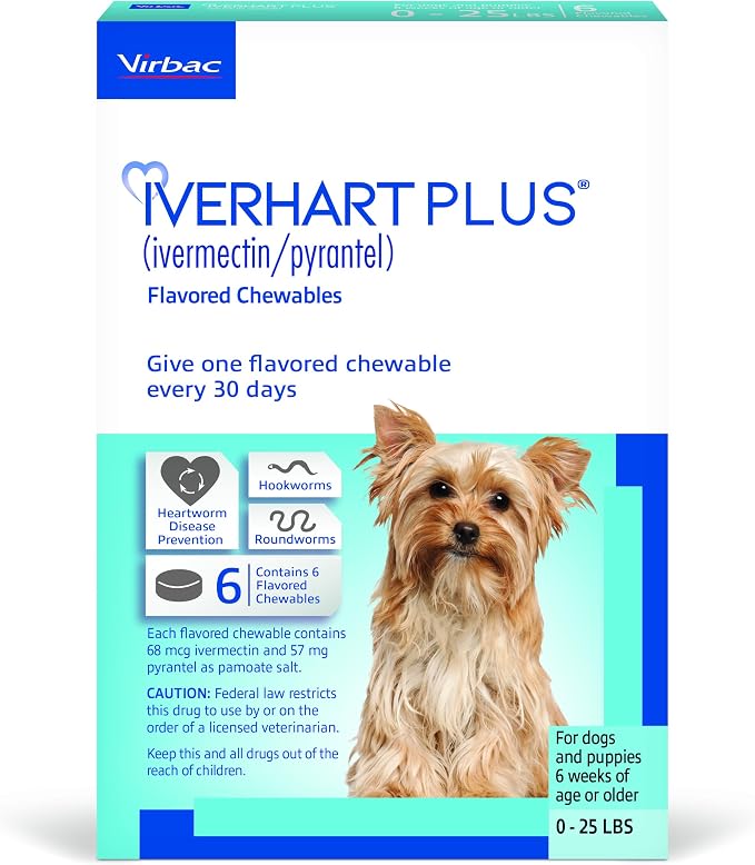 IVERHART Plus® (ivermectin/pyrantel) Flavored Chewables up to 25 lbs, 6 Chewable Tablets for Dogs