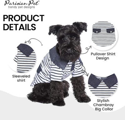 Parisian Pet Preppy Boy Polo Dog Shirt – Classic Cotton Pet Apparel with Collar - Soft Breathable Puppy T-Shirt - Cute Trendy Dog Clothes - Ideal Summer Clothes for Large Dogs - Shirts for Dogs Boy