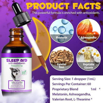 Dog Melatonin, Melatonin for Dogs Calming, Dog Anxiety Relief, Dietary Supplement Liquid, Helps to Support Restful Sleep