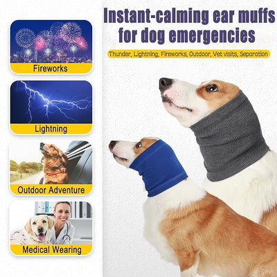 Meifsou Dog Calming Head Wrap, No Shake Quiet Ears for Dogs Anxiety Relief, Original Ear Covers Pet Calming Hoodie for Thunder, Lightning, Fireworks, Vet Visits, High Stretch Ribbed Fabric, Blue M