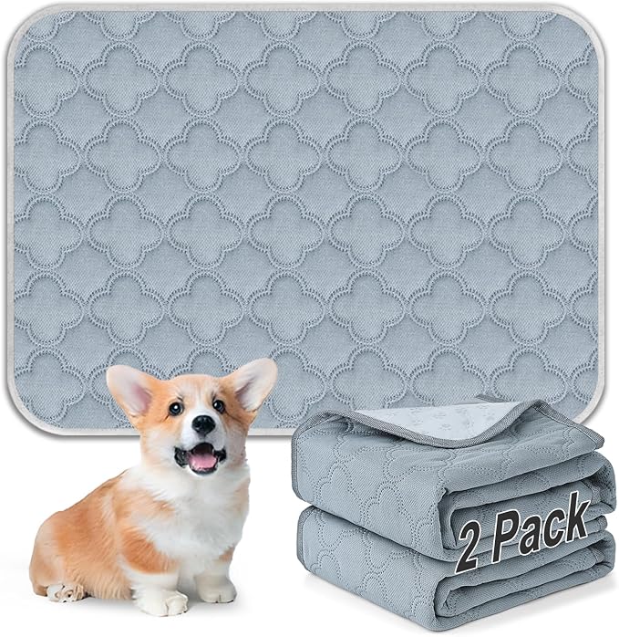 FunFurry Washable Pee Pads for Dogs - 2 Pack Reusable Pee Pads，Waterproof Puppy Pads，Pet Training Pads，Super Absorbent with Dog Paw Shape Non-Slip Backing (Light Grey, 18" X 24" - 2 Pack)