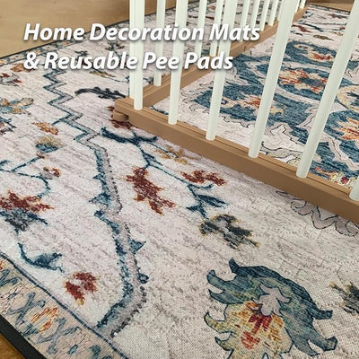 nunubaby 4PACK Washable Pee Pads for Dogs, Stylish, Non-Slip and Leak-Proof Pee Pads. Reusable Potty Pads for Dogs for Crates and Floors.(Beige/Floral, 24" x36" )