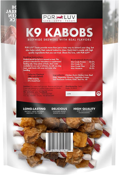 Pur Luv Dog Treats, K9 Kabobs Made with Real Chicken and Duck, 12 Ounces, Dog Snacks, Healthy, Easily Digestible, Long-Lasting, High Protein Treat, Satisfies Urge to Chew