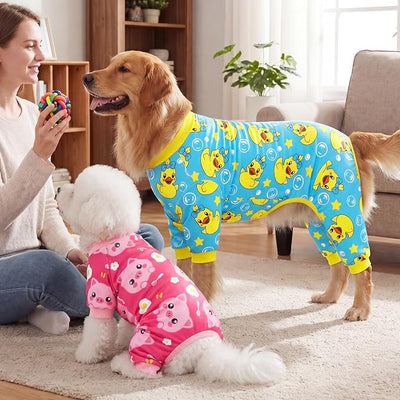 XPUDAC 4 Pieces Dog Pajamas Stretchy Dog Pjs Soft Cute Doggie Clothes for Medium Large Dogs Boy Girl Cats Pet Outfits, 5X-Large