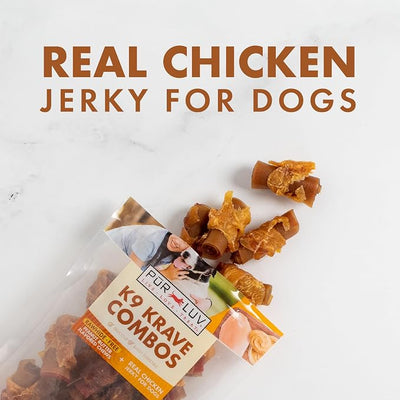 Pur Luv Dog Treats, K9 Kraves Combo Rawhide Free Bone Dog Treat, Peanut Butter and Chicken Flavor, Made with Real Peanut Butter and Chicken, 20 Count, Easily Digestible, Long-Lasting, High Protein