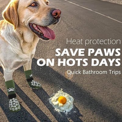 EXPAWLORER Anti Slip Dog Socks to Prevent Licking Paws, Shoes for Hot Pavement, Dog Booties for Small Medium Large Senior Dogs, Traction Control Boots & Paw Protectors for Hardwood Floors ArmyGreen