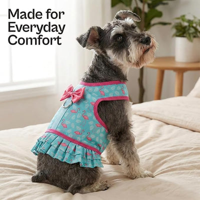 Parisian Pet Flamingo Dog Harness Dress - Breathable No Pull Puppy Dress with Leash Ring - 100% Mesh Fabric Harnesses for Dogs - Soft Padded Step in Pet Vest - All Weather Dog Harness for Large Dogs