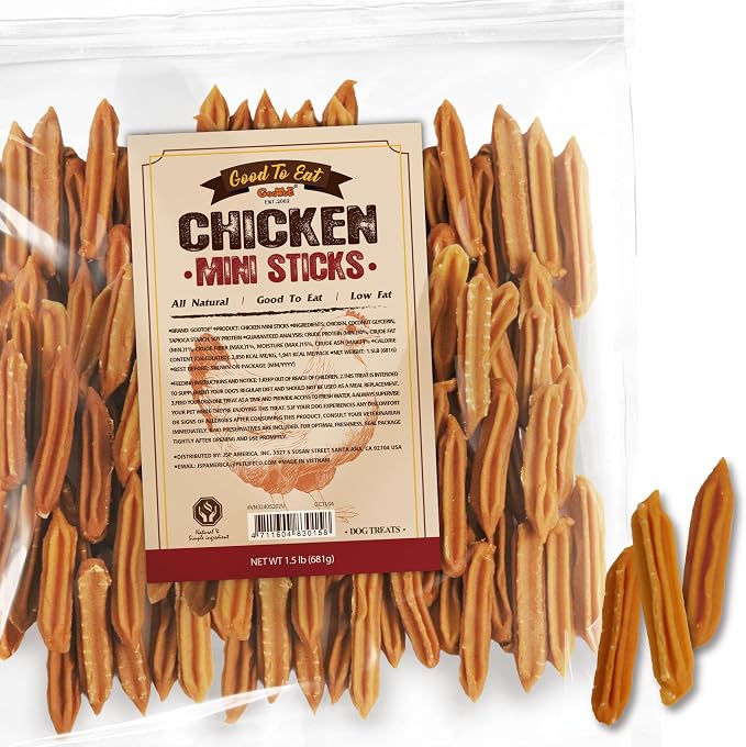 Gootoe Dog Treats, Chicken Jerky for Dogs - Premium Dog Training Treats; High-Protein, Gluten-Free, Hypoallergenic, Grain-Free, Chicken Sticks (Mini), 1.5 lb