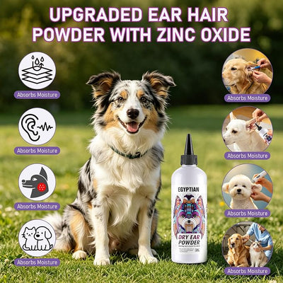 Dog Ear Hair Removal Tool Kit - Ear Powder, Safety Round Tip Scissors & Hemostat, Helps Reduce Wax & Odor, Grooming Kit for Schnauzers, Poodles & Breeds with Ear Hair, Calms Itchy Ears