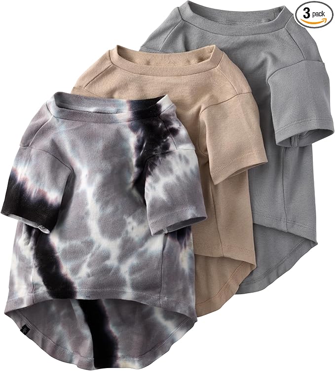 Pet Passion Toby II - The Perfect Tee, 3 Pack Short Sleeve Pet T-Shirt 100% Organic Cotton Tees Clothes for Small, Medium, Large Dogs, Black Sand Tie Dye, XX-Large (70-110 lbs)