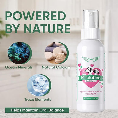 Milolabco Advanced Dental Spray, Natural Source of Minerals that Helps Minimize Tartar Buildup, Freshens Breath, for Healthy Balance of Oral, Milolabco Dog Dental Spray, Supports Oralhygiene, 100ml