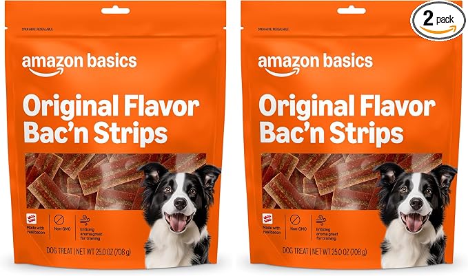 Amazon Basics Original Flavor Bac'n Strips Dog Treats - 25 oz Bag (Pack of 2)
