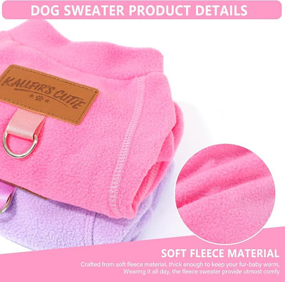 2 Pack Dog Sweaters with Leash Ring Fleece Dog Winter Clothes for Small Medium Dogs Girl Boy Turtleneck Pet Pullover Sweatshirt Puppy Sweaters Cat Apparel Clothing, M, Pink and Purple