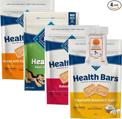 (4 Pack) Blue Health Bars Crunchy Dog Treats (16-oz Each) with AuroraPet Wipes