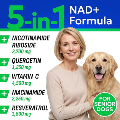 BARK&SPARK NAD+ for Dogs - Advanced Longevity Formula for Healthy Aging - Resveratrol, Quercetin & Nicotinamide - NMN Alternative for Senior Dog Vitality & Brain Health - Peanut Butter - 90 Ct
