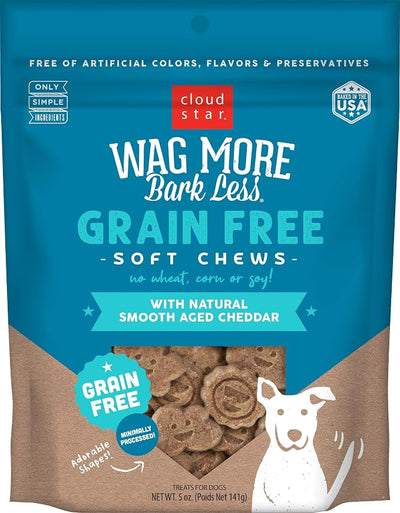 Cloud Star Wag More Bark Less - Dog Treats - Soft Chews - Grain Free Cheddar Cheese - 5 oz Pouch