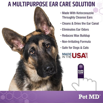 Pet MD Tris Ear Finger Wipes for Dogs & Cats - 50ct | Multipurpose Cleansing Solution Cat Ear Wipes & Puppy Ear Cleaner - Pet Safe Cleaner to Clean and Remove Debris