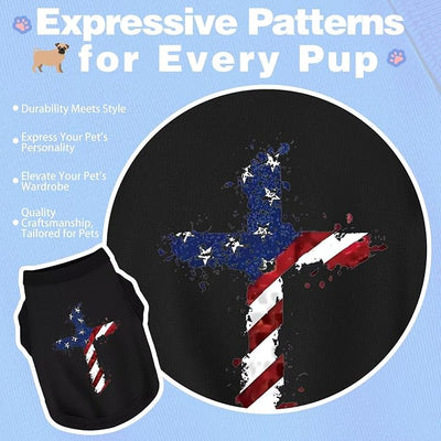 Discover Cozy Cotton Canine Wear: Soft, Lightweight, and Breathable Dog Shirt Vest with Eye-Catching Graphics, Keeping Your Furry Friend Warm and Comfy! Cross Flag XS