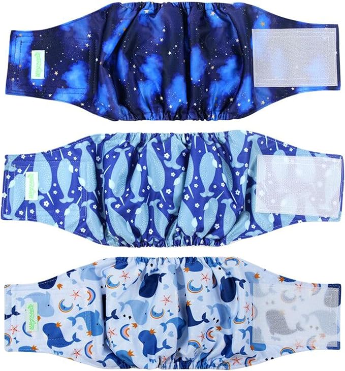 wegreeco Washable Male Dog Belly Band (Stylish Pattern)- Pack of 3 - Washable Male Dog Belly Wrap, Dog Diapers Male (Whale, S)