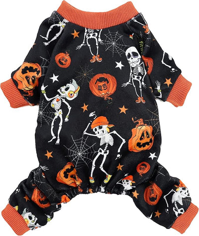 Fitwarm Halloween Skeleton Dog Costume Lightweight Velvet Pajamas Pet Clothes Doggie PJS Puppy Onesie Doggy Outfits Cat Jumpsuits Black Large
