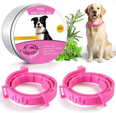 Flea and Tick Collar for Dogs, Dog Collars with Natural Essential Oils, Waterproof, Adjustable Size for Small Medium and Large Dog, Flea Prevention and Tick Control for Puppies(2 Pack,Pink)