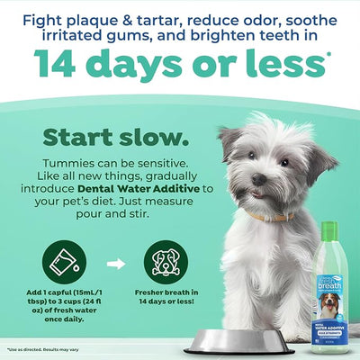 TropiClean Fresh Breath Advanced Whitening Water Additive for Dogs, Max Strength Dog Teeth Cleaning and Breath Freshener Solution, 16oz