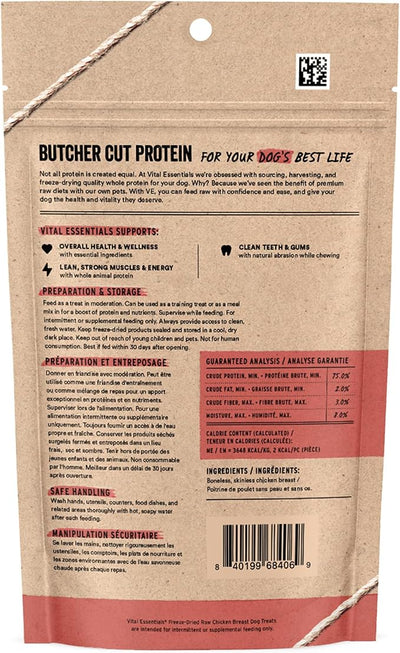 Vital Essentials Freeze Dried Dog Treats | Chicken Breast, Single Ingredient | Premium Quality | Grain Free Training Treats for Dogs, 2.1 oz Bag