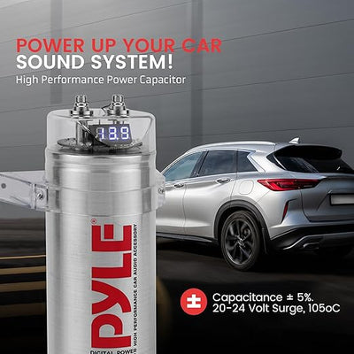 Pyle 3.2 Farad Digital Power Capacitor for Car Audio Systems - Blue LED Voltage Display, Over Voltage Protection, 12-24V DC, Amplifier Power Stabilizer with Mounting Hardware