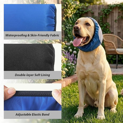 Adhiper Waterproof Dog Ear Muffs & No Shake Ear Wraps for Swim, Bath, Drying, Grooming, Dog Ear-Covers for Sound Noise Protection & Anxiety Relief - Head Circle 15.8-21.7in (Blue/L)
