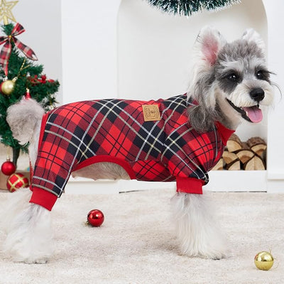 XPUDAC 4 Pack Dog Pajamas Plaid Dog Clothes for Small Medium Dogs Girl Boy Comfy Puppy Onesie Pet Christmas Outfit Cat Pjs Jammies, XS