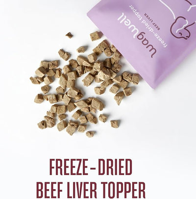 WagWell Freeze-Dried Dog Food Topper, Beef Liver Flavor | Training Treats, Food Topper, Healthy Snack for Dogs | Human Grade, Grain Free, High Protein | Made in USA | 4 oz Bag, 1 Pack