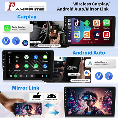 [4+128G] Android 15 Car Radio Stereo for Jeep Compass 2017-2020 with Wireless Carplay&Android Auto,10.1 Inch Touch Screen Car Radio with Mirror Link Bluetooth FM/RDS WiFi GPS EQ SWC+AHD Backup Camera