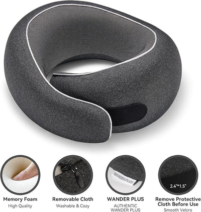 WANDER PLUS® Travel Pillow, 100% Pure Memory Foam Travel Neck Pillow Airplane Neck Support Ergonomic Design Best for Sleeping Plane Car Train Office Flight for Adults Sky Blue